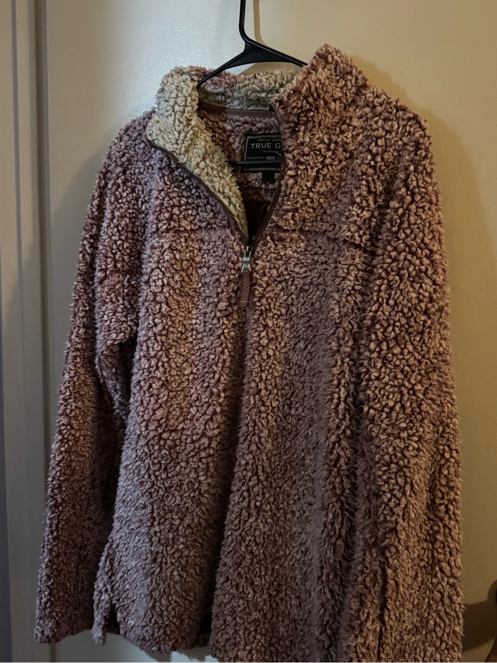 True Grit Dusty Mauve Teddy Sherpa Half-Zip Jacket